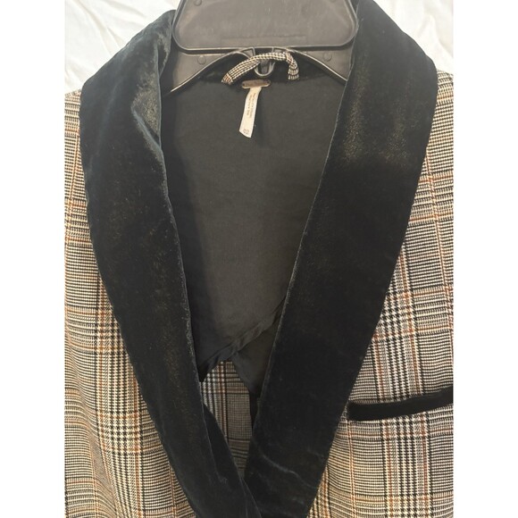 Free People Black & Brown Plaid Double Breasted Blazer in Brown XS Velvet Collar - Picture 3 of 9